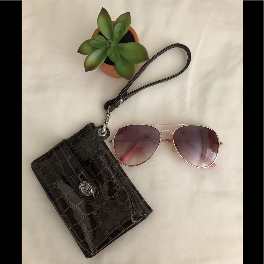 Brown faux croc wristlet